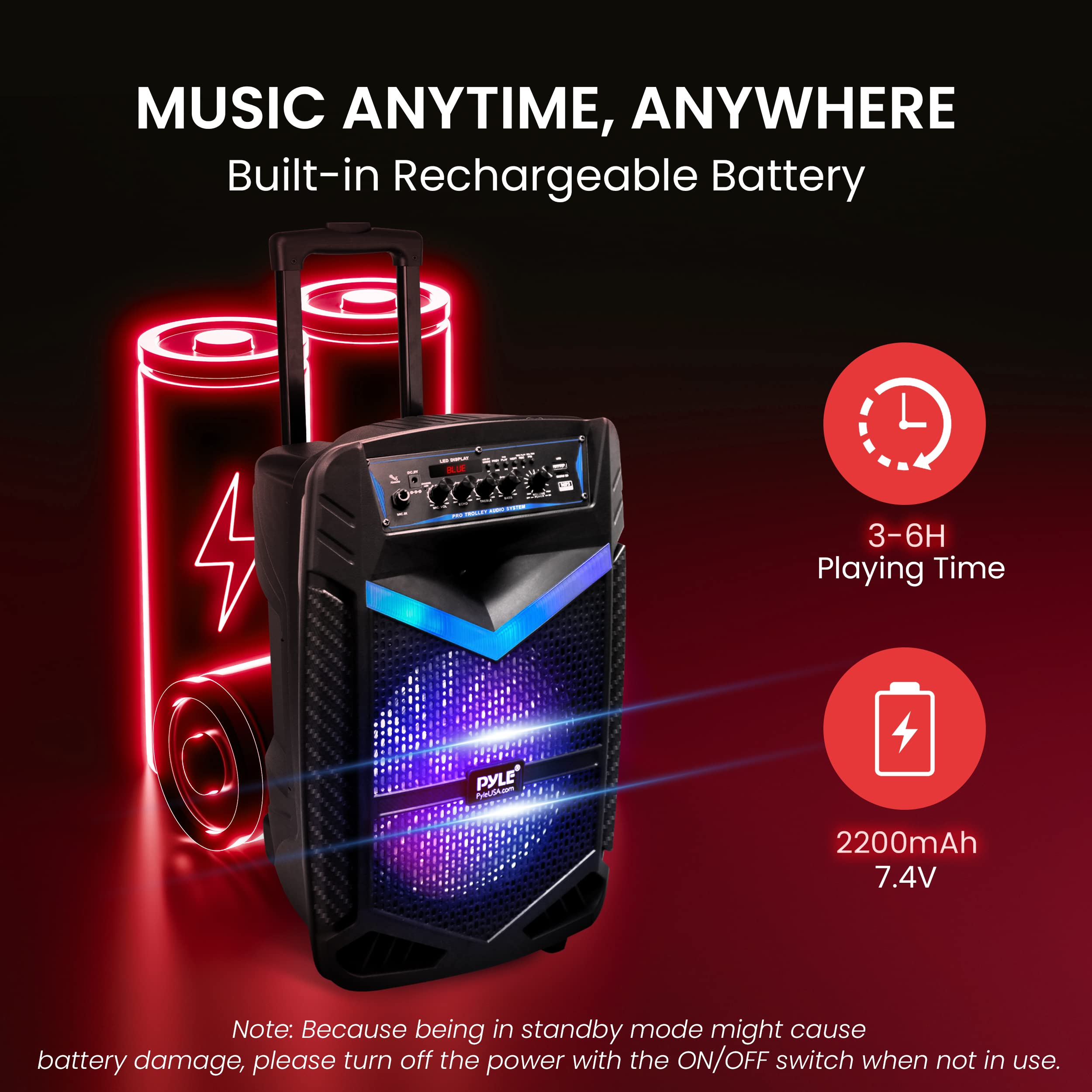 Pyle Portable Bluetooth PA Speaker System - 600W Rechargeable Outdoor Bluetooth Speaker Portable PA System w/ 10    Subwoofer 1